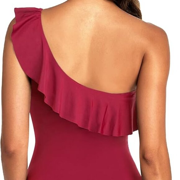 One shoulder Swimsuit with Ruffle (M) - Picture 6 of 9